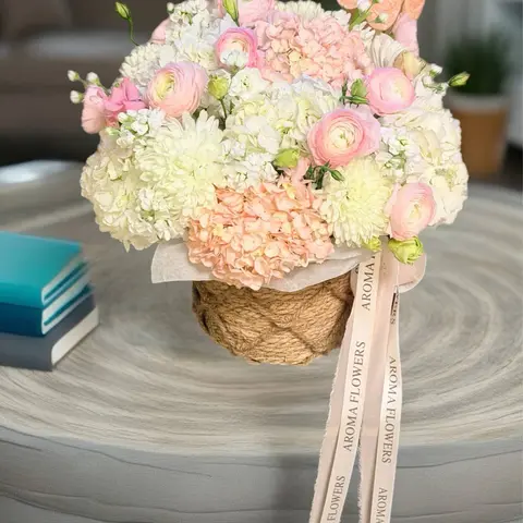 Blush Serenity, blush hydrangea box, Aroma Flowers Las Vegas