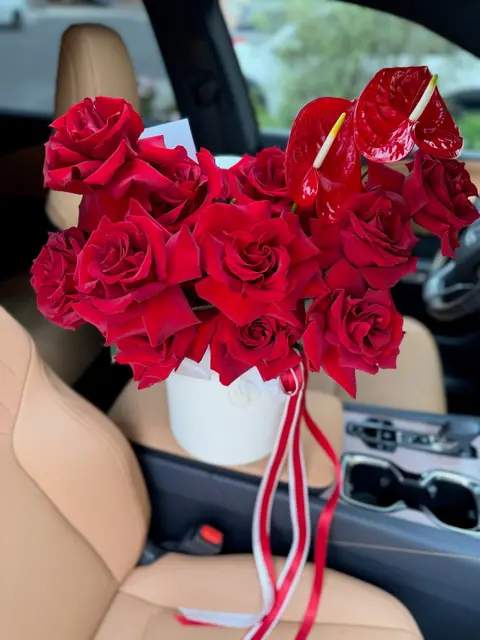 Crimson Romance, 25 red anthuriums, Aroma Flowers Las Vegas