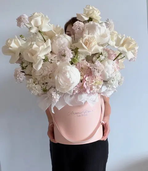 Whisper of Love, white peony box, Aroma Flowers Las Vegas